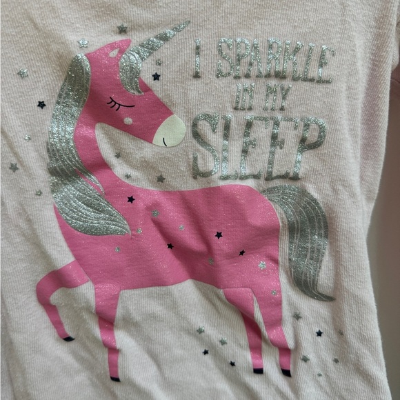 Carter’s 2T Girls Pink I Sparkle in My Sleep Unicorn Long Sleeve Pajama Top - Picture 2 of 5
